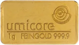 1g Minted Gold Bullion Bar Umicore Loose - Pre-Owned