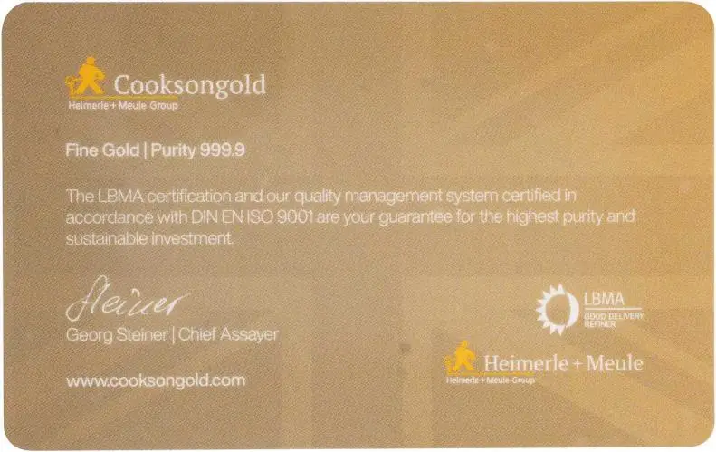 Gold 1 Gram  Bar In Card Pre-Owned Cooksongold back