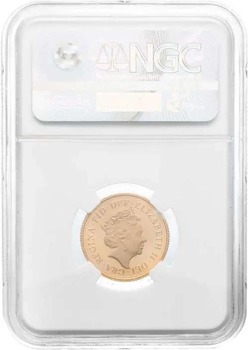 2015 One Of First 500 Struck Gold Proof Full Sovereign Elizabeth II Pound Sterling  Coin Single United Kingdom NGC Fifth Portrait PF 70 ULTRA CAMEO obverse