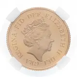 2015 One Of First 500 Struck Gold Proof Full Sovereign Elizabeth II Pound Sterling  Coin Single United Kingdom NGC Fifth Portrait PF 70 ULTRA CAMEO obv close view