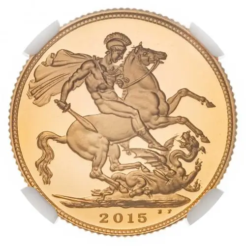 2015 Gold Proof Full Sovereign Elizabeth II  Coin Slabbed Collectable United Kingdom NGC PF 70 ULTRA CAMEO rev closer view