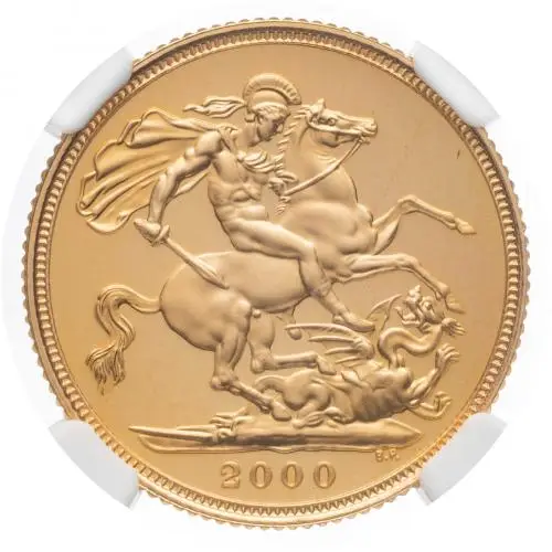 2000 Gold Proof Full Sovereign Elizabeth II  Coin NGC United Kingdom The Royal Mint Fourth Portrait PF-69 ULTRA CAMEO reverse closer view
