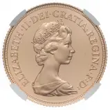 1982 Gold Proof Full Sovereign Elizabeth II  Coin Slabbed United Kingdom The Royal Mint Second Portrait PF-69 ULTRA CAMEO obv close view