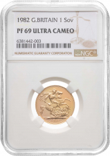 【NGC鑑定 PF69 1982 S 25セント  硬貨 ULTRA CAMEO 1982 Gold Proof Sovereign NGC PF-69 ULTRA CAMEO | Chards