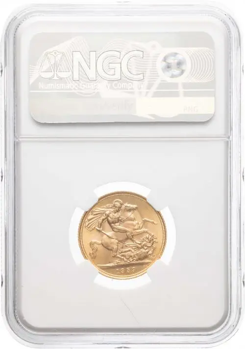 1959 Gold Sovereign Elizabeth II NGC MS-64+ rev