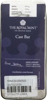 The Royal Mint 1kg Cast Silver Bullion Bar - New obverse