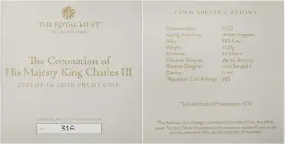 2023 Coronation of King Charles III Gold Proof 1 oz Coin cett