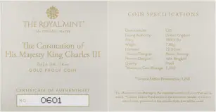 2023 Coronation of King Charles III 0.25 oz Gold Proof Coin certificate