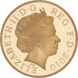 2010 Restoration of the Monarchy Gold Proof £5 Coin obverse