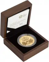 2010 Restoration of the Monarchy Gold Proof £5 Coin side view