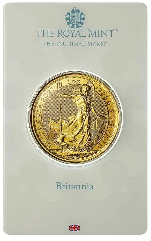 2021 Gold Bullion Ungraded 1 Ounce Britannia Elizabeth II  Coin In Sleeve United Kingdom The Royal Mint reverse chards image crop