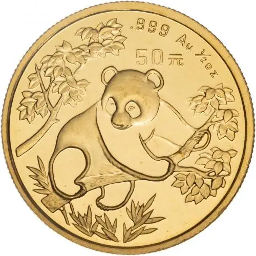 1992 Gold Uncirculated 0.5 Ounce Panda  Coin Single China reverse