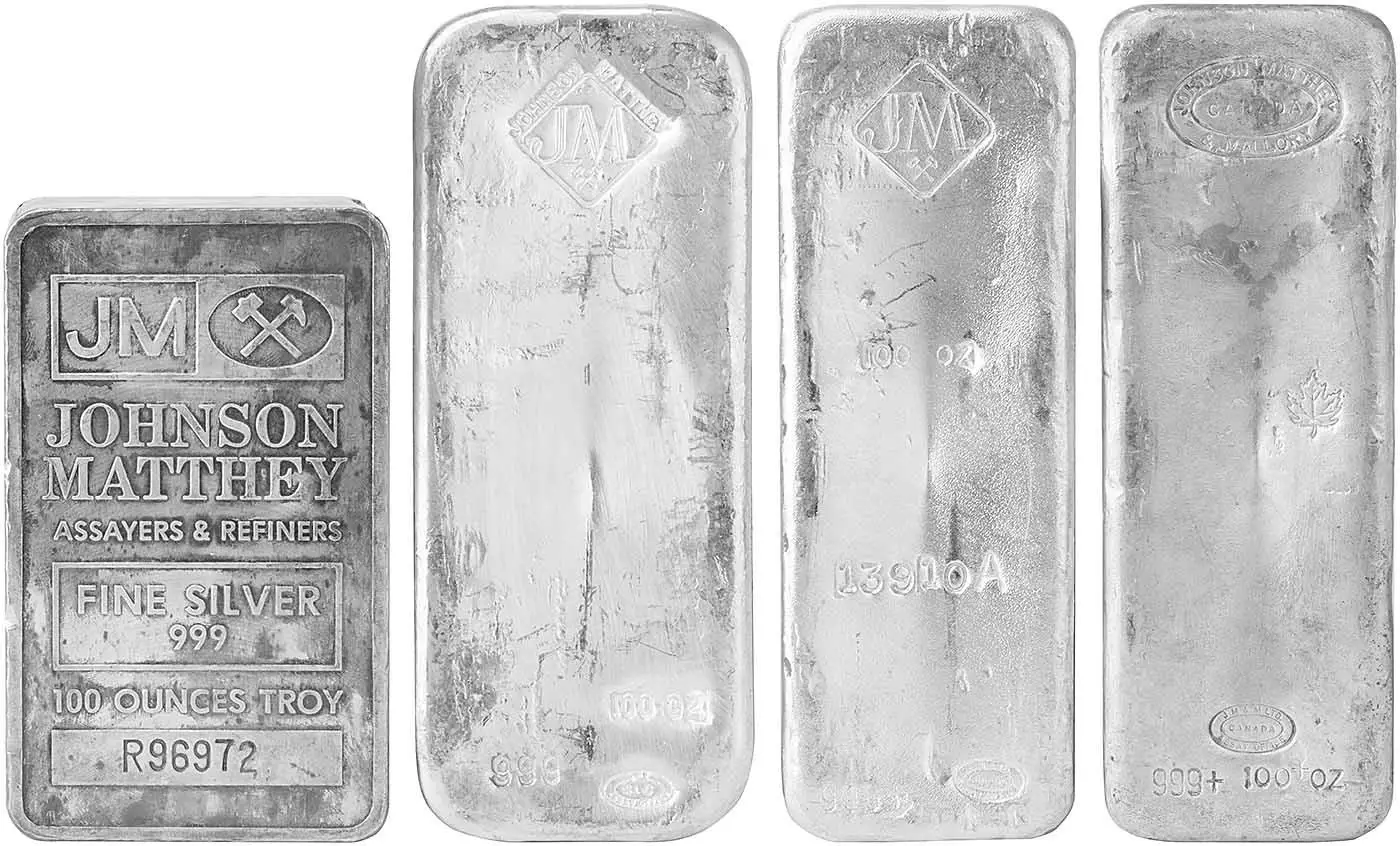 Johnson Matthey 100 Ounce Silver Bullion Bars Chards