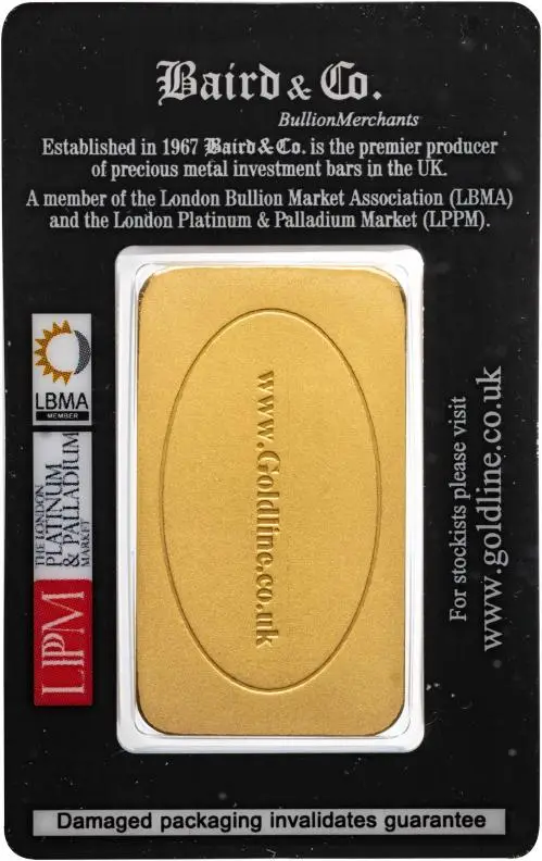 100g Gold Wafer Bullion Bar Baird & Co - Pre-Owned reverse