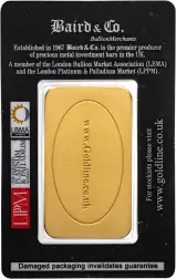 100g Gold Wafer Bullion Bar Baird & Co - Pre-Owned reverse