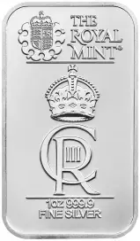The Royal Celebration KCIII Coronation 1 oz Silver Minted Bullion Bar  reverse TRM image crop