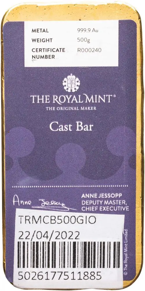 The Royal Mint 500g Cast Gold Bullion Bar Pre-Owned o