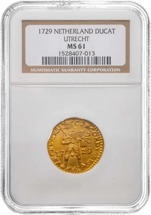 1729 Gold Graded 1 Ducat  Coin NGC Collectable Netherlands MS-61 obv