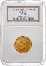 1729 Gold Graded 1 Ducat  Coin NGC Collectable Netherlands MS-61