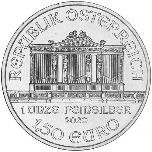 2020 Silver 1 oz Philharmonic Austria Vienna Mint Bullion Coin  obverse chards image crop