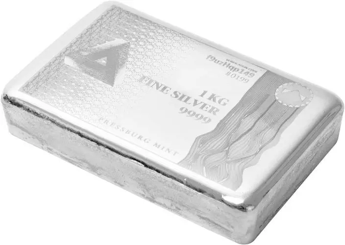 Silver Bullion Ungraded 1 Kilogram Cast Triangle Design  Bar New Zealand Pressburg Mint side view