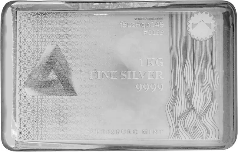 Silver Bullion Ungraded 1 Kilogram Cast Triangle Design  Bar New Zealand Pressburg Mint top view