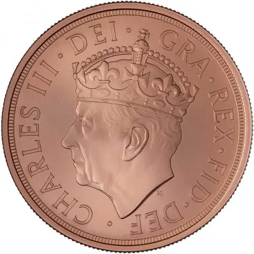 2023 Coronation of King Charles III Gold Quintuple Sovereign BU Matt obverse