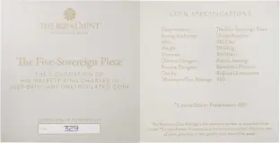 2023 Coronation of King Charles III Gold Quintuple Sovereign BU Matt certificate