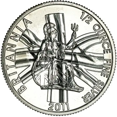 2011 Silver Britannia Uncirculated 0.5 Ounce Bullion Coin The Royal Mint reverse