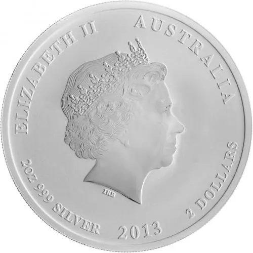 2013 Silver Uncirculated 2 Ounce Lunar Year of the Snake  Coin Single Australia Perth Mint obv