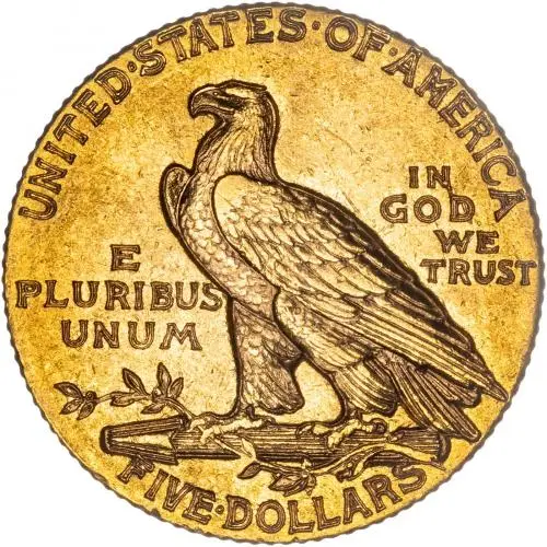 1909 Gold Half Eagle US Dollar $5  Coin Indian Head rev
