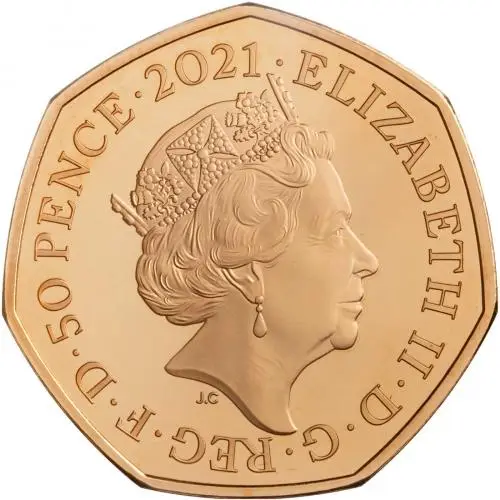 2021 Gold Proof Winnie The Pooh and Friends Elizabeth II Tigger Pound Sterling 50 Pence Coin With Box with Cert United Kingdom The Royal Mint obverse