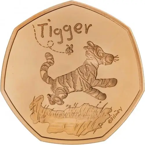 2021 Gold Proof Winnie The Pooh and Friends Elizabeth II Tigger Pound Sterling 50 Pence Coin With Box with Cert United Kingdom The Royal Mint reverse