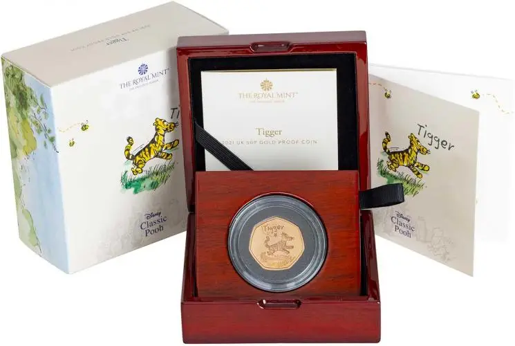 2021 Gold Proof Winnie The Pooh and Friends Elizabeth II Tigger Pound Sterling 50 Pence Coin With Box with Cert United Kingdom The Royal Mint with bix