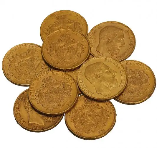 1867-1882 'Leopold II' Belgian 20 Franc Gold Bullion Coin reverse
