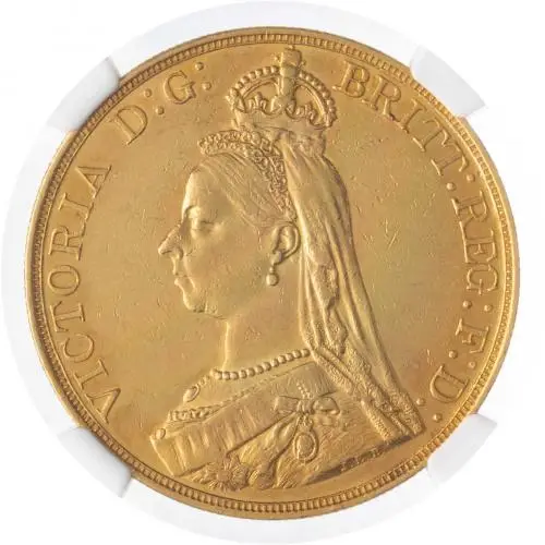 1887 Gold £5 Quintuple Sovereign Victoria Jubilee Head NGC AU-55 obverse