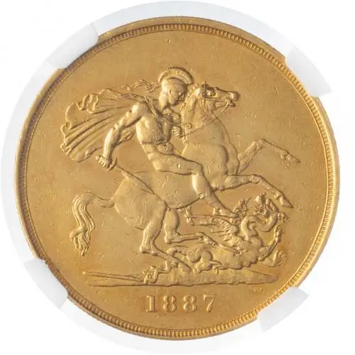 1887 Gold £5 Quintuple Sovereign Victoria Jubilee Head NGC AU-55 reverse