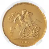 1887 Gold £5 Quintuple Sovereign Victoria Jubilee Head NGC AU-55 reverse