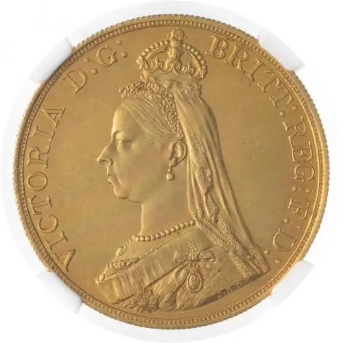 1887 Gold £5 Quintuple Sovereign Victoria Jubilee Head NGC MS-60 obverse