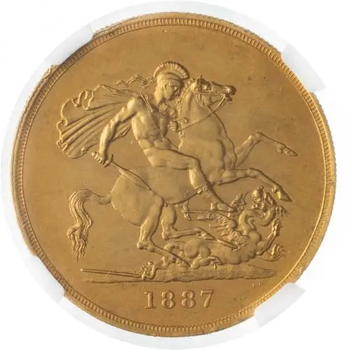 1887 Gold £5 Quintuple Sovereign Victoria Jubilee Head NGC MS-60 reverse