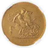 1887 Gold £5 Quintuple Sovereign Victoria Jubilee Head NGC MS-60 reverse