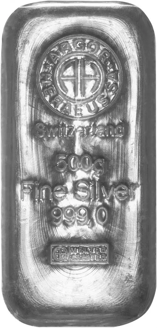 Silver Bullion 500 Gram Cast  Bar Pre-Owned Argor Heraeus reverse