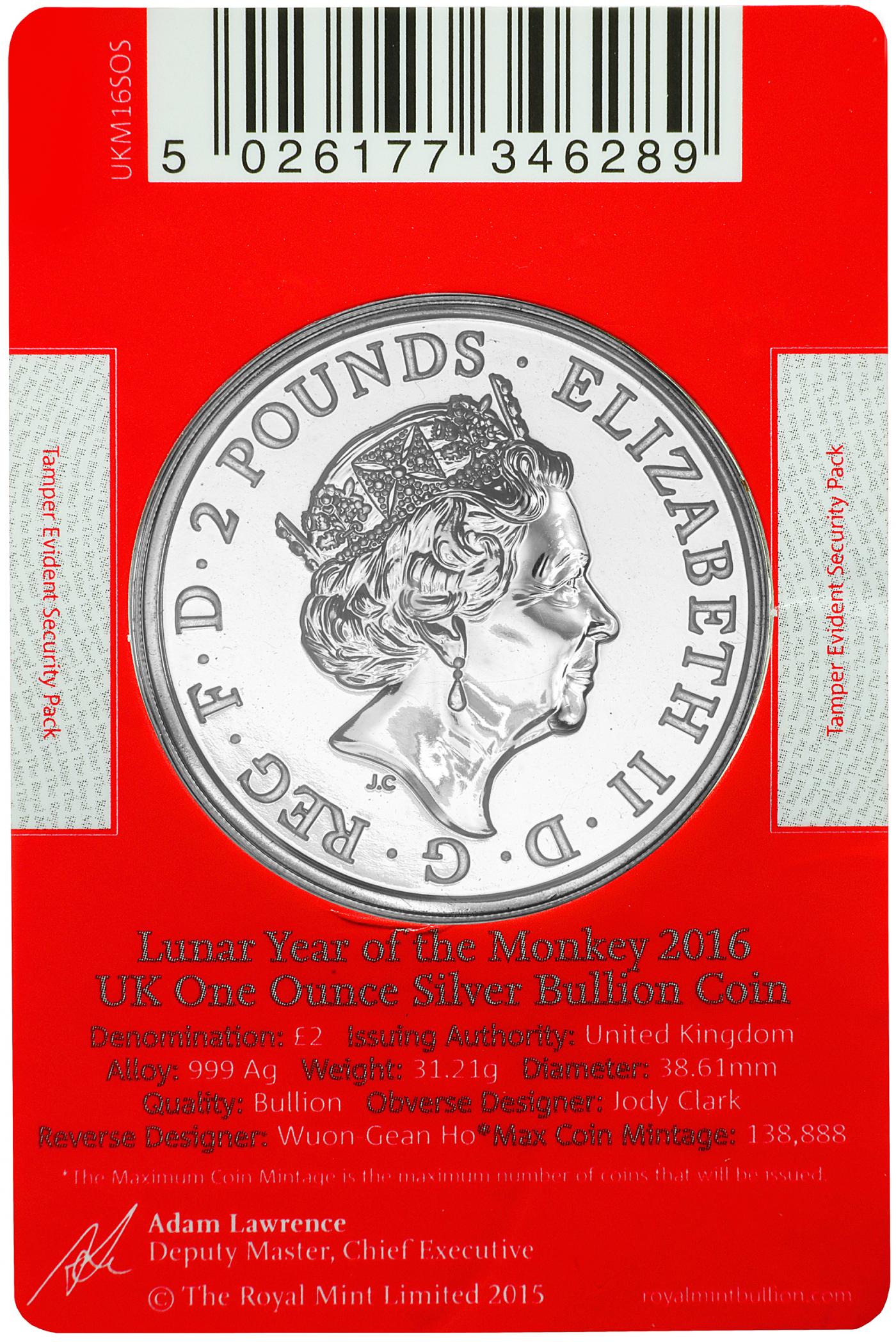 2016 1 oz Lunar Year of the Monkey Silver Coin | Chards