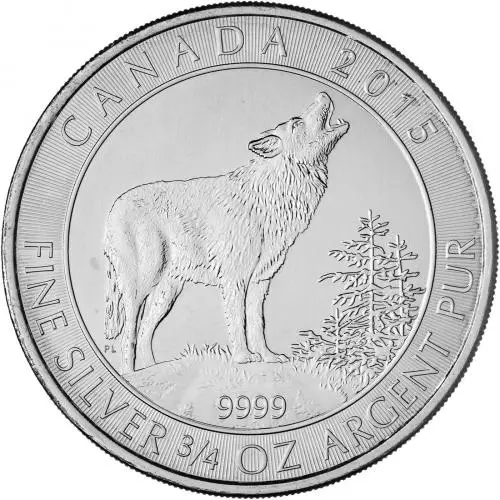 2015 Silver Bullion 1 Ounce Elizabeth II Wolf Canadian Dollar Coin Single Canada Royal Canadian Mint rev