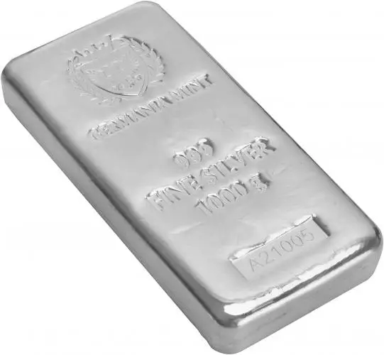 Silver Bullion 1 Kilogram Cast  Bar Single New United Kingdom Germania Mint side view
