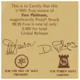 1984 Platinum Bullion 0.1 Ounce Isle of Man Coin certificate
