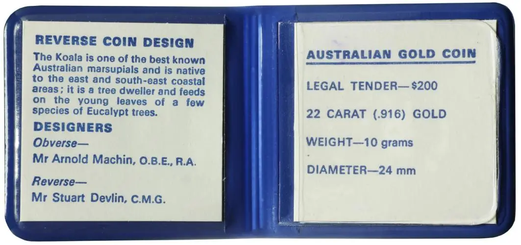 1983 Gold Koala $200 Dollar Coin In Sleeve with Cert  reverse 2025 image certificate
