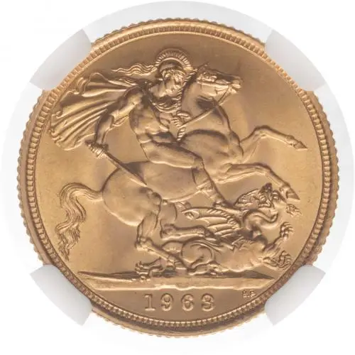 NGC MS-65 1963 Gold Graded Full Sovereign Elizabeth II Reverse