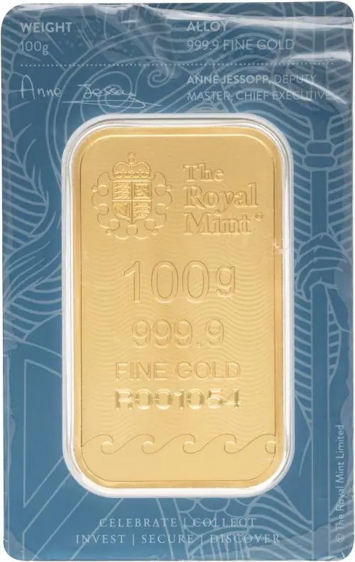 Gold Bullion 100 Gram Wafer Bar In Card Pre-Owned United Kingdom The Royal Mint reverse