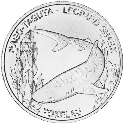 2018 Silver 1 Ounce Leopard Shark $5 Tokelau Coin reverse